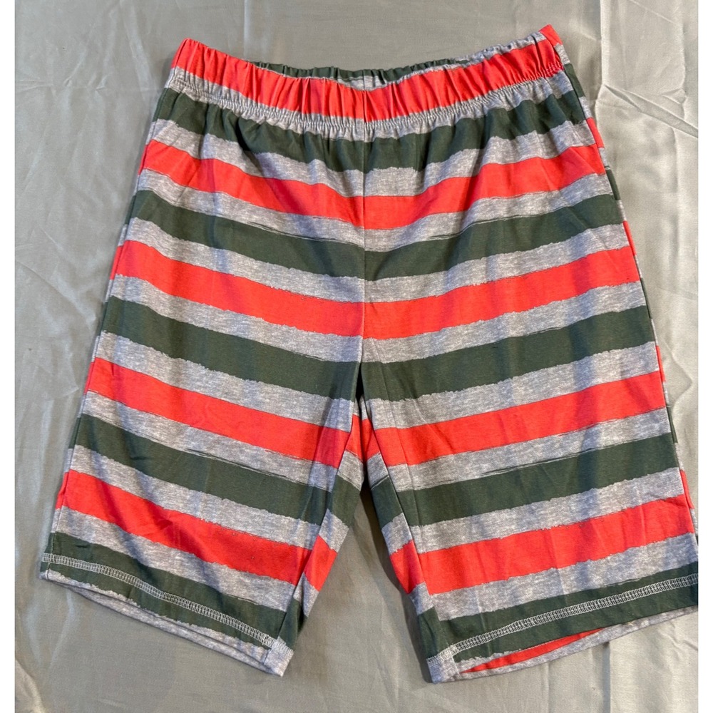 Eddie Bauer Kids Pajama Shorts Red Green Gray Striped Size M 10/12 Sleepwear